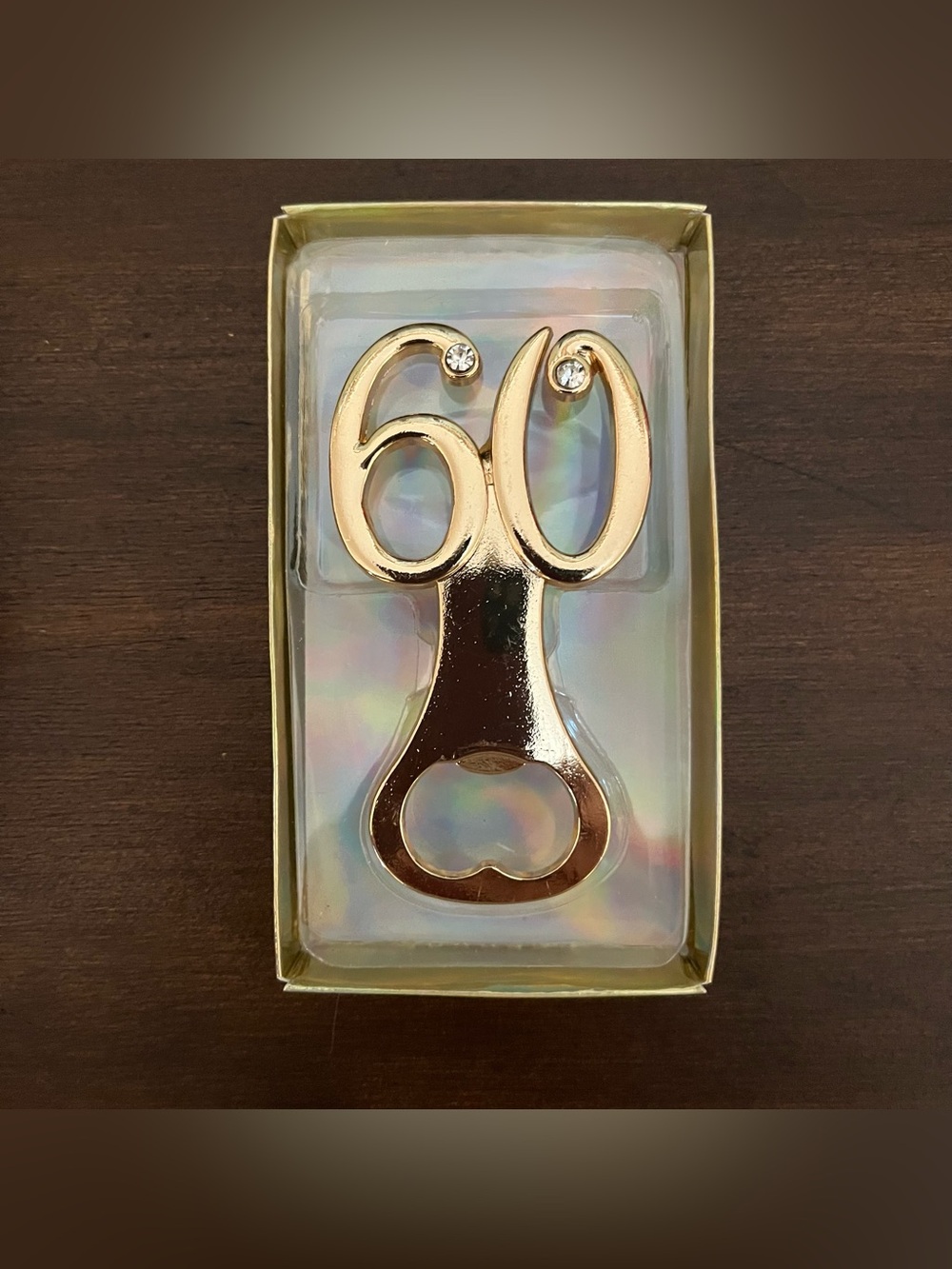Elegant 60th Birthday or Anniversary Gold Tone Bottle Opener with Rhinestones